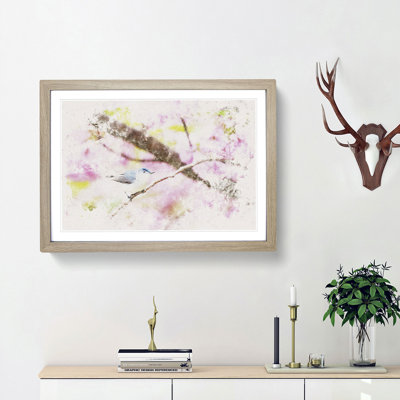 Bird in the Cherry Blossom Tree Watercolour - Picture Frame Graphic Art Print