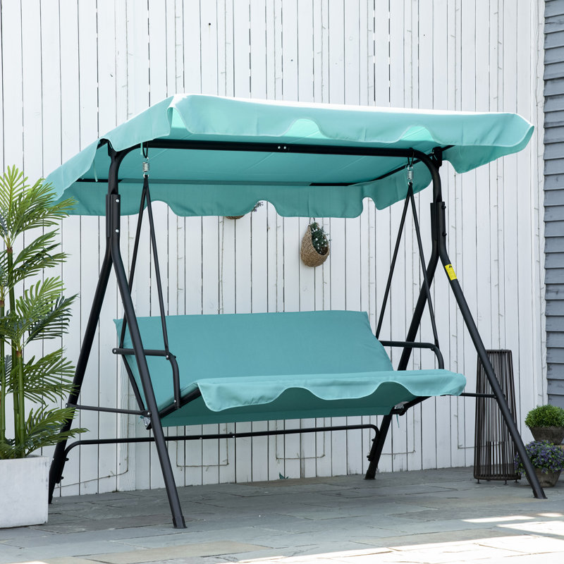 Sturdy and Durable Outdoor Swing with Steel Brackets with Adjustable Awning, Green