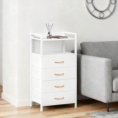 Table de chevet moderne avec 4 tiroirs en tissu - Tablette ouverte - Table de chevet étroite pour chambre à coucher, salon, bureau - Structure en acier - 41 x 29 x 83,5 cm