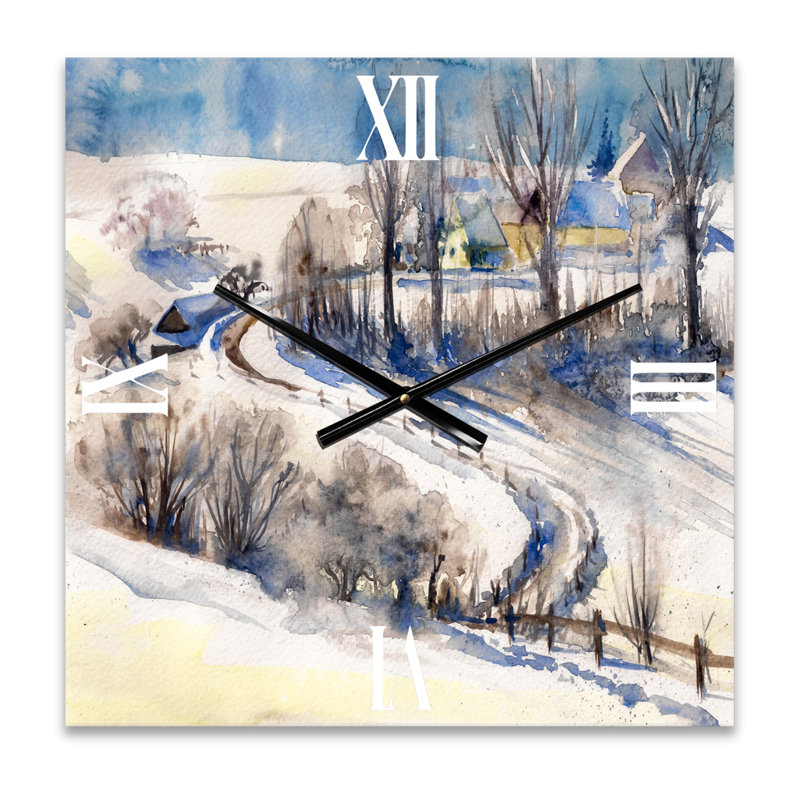 Country Road In Winter Times I - Horloge murale traditionnelle, Grand