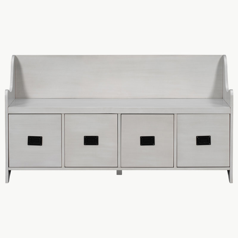 Fabric Upholstered Storage Bench, Gray Wash
