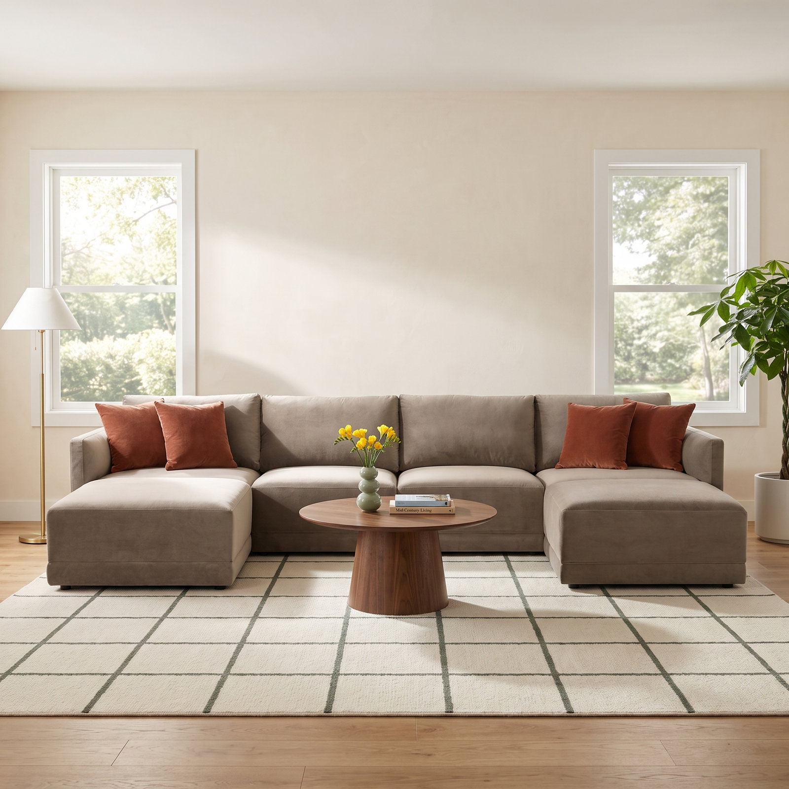 Deirdre Modular Upholstered U-Sectional, Taupe Velvet