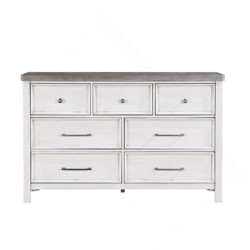 Commode 1 chambre blanche et grise à 7 tiroirs au design classique