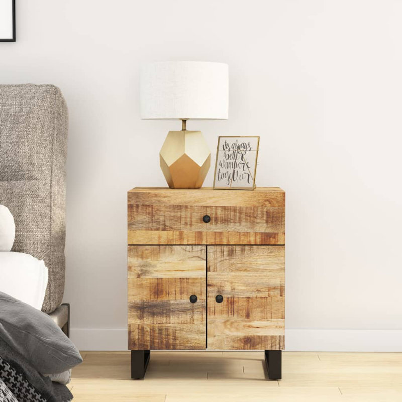 Loon Peak Bedside Cabinet 19.7"X13"X23.6" Solid Wood Mango&Engineered Wood, Brun clair/noir