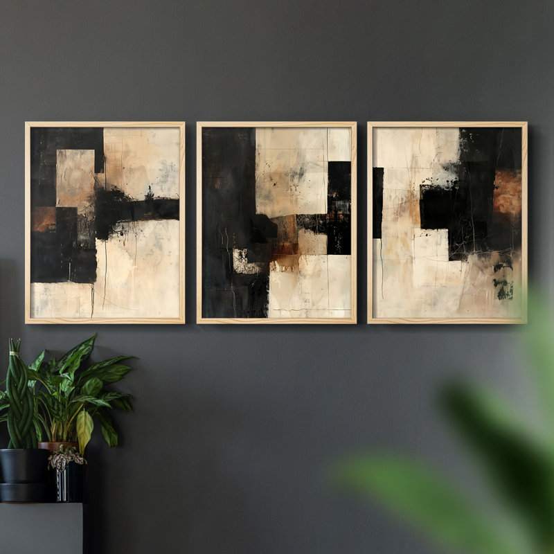 Abstract  Series  CXXI  -Set Of 3 Framed Giclee Prints -Ready to Hang, Natural Framed, 10" H x 8" W