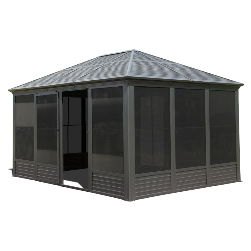 All-weather Comfort Aluminum Sunroom Gazebo For Patios - Durable Pvc & Steel, Stylish Gray Design