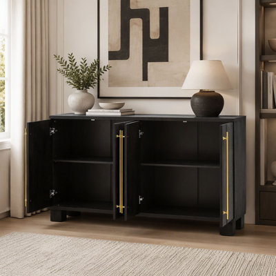 Sideboard Buffet Cabinet With Storage, Wood Sideboard With Adjustable Shelves And Gold Handles For Kitchen, Dining Room And Living Room