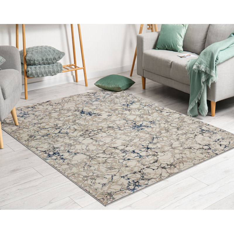 Tapis bleu abstrait Fynton 1240, Rectangle 5 pi 3 po x 7 pi 3 po