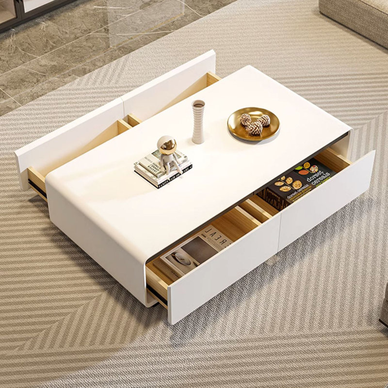 Rectangular high-end simple creative coffee table, 14.96" H x 51.18" L x 27.56" W, White, White