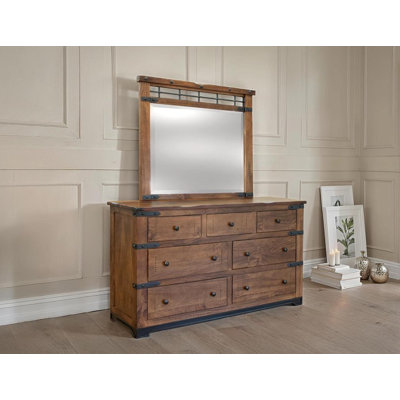 Commode Parota à 7 tiroirs avec miroir