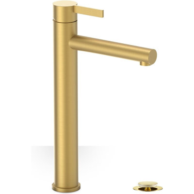 Robinet de lavabo vasque haut en acier brossé à un trou, robinet de salle de bain haut à un trou à poignée simple, avec bonde escamotable et conduite d'alimentation en eau