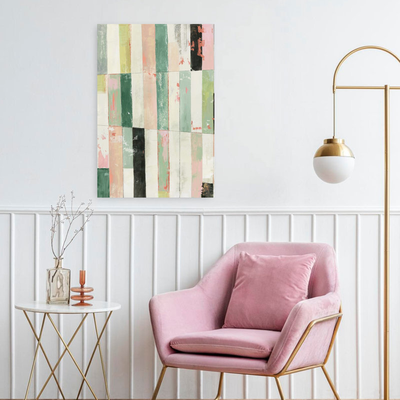 «Playful Stripes II», art géométrique abstrait moderne, H 24 po x l 16 po