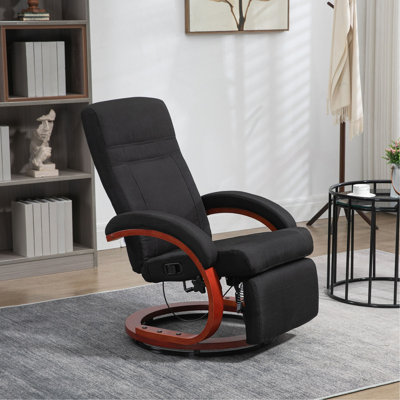 Fauteuil inclinable manuel pour adultes, fauteuil inclinable pivotant réglable avec repose-pieds, accoudoirs rembourrés et base en bois pour le salon, noir