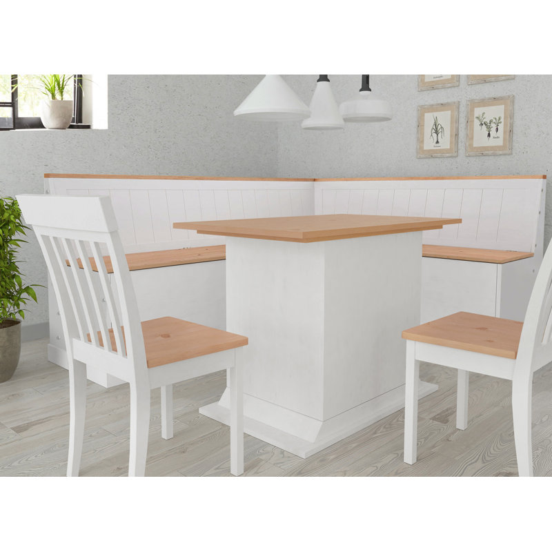 Appleridge  Corner Wood Storage Bench, White/Stain Wax, H90 x W200 x D160cm