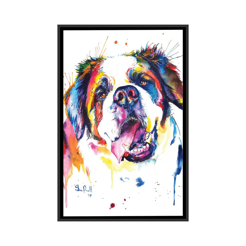 « st. bernard », reproduction sur toile, Pas de tapis, Toile avec cadre noir, H 48 po x l 32 po x P 1,5 po