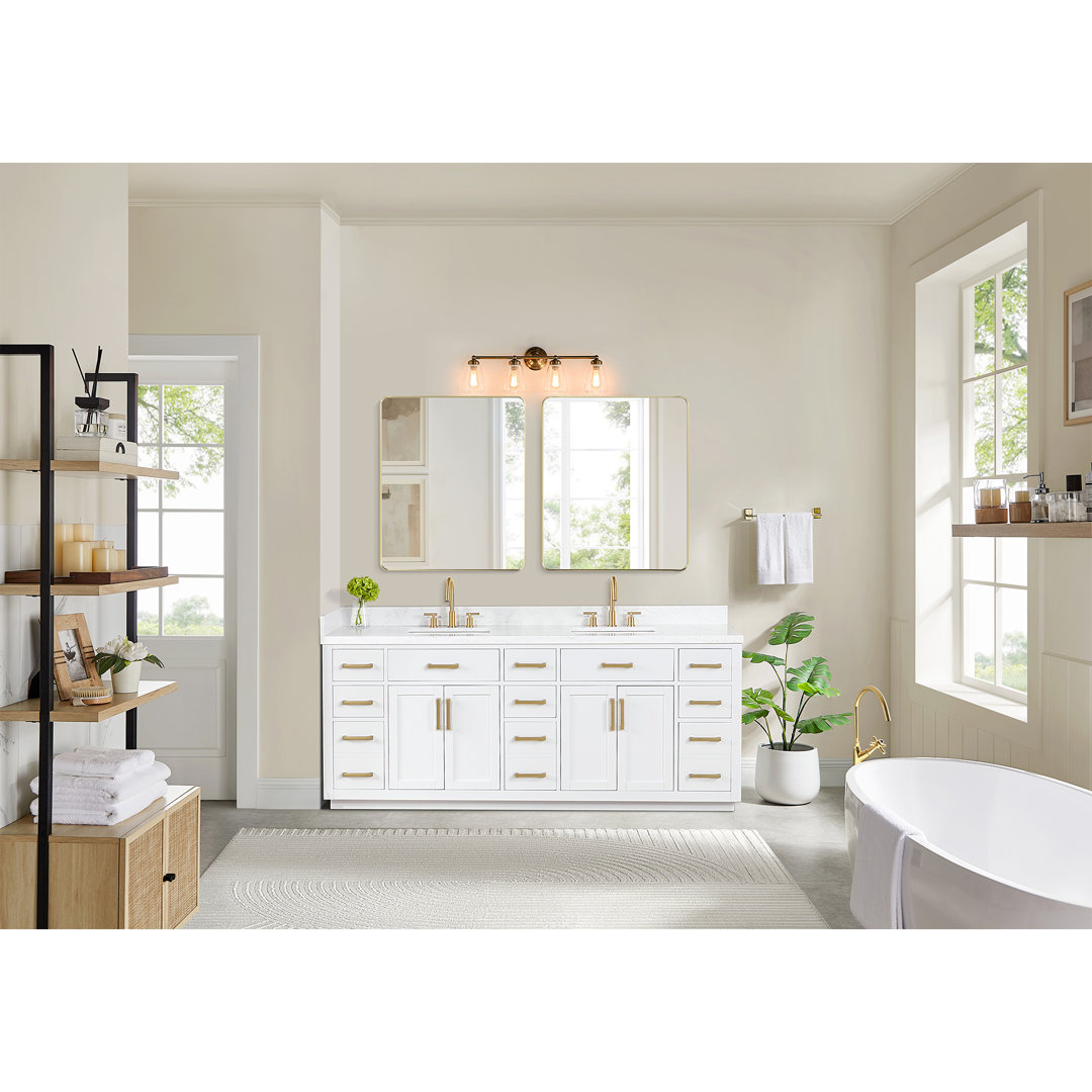 Gavino 84'' Double Bathroom Vanity with Engineered Stone Top Rosdorf Park Base 