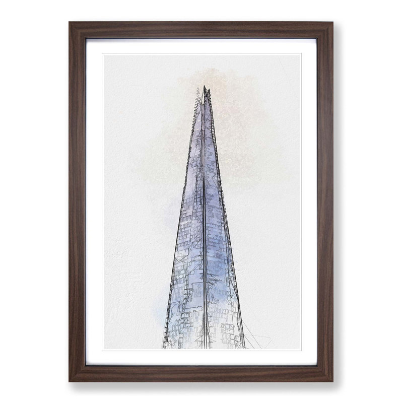 The Shard in London in Abstract - Picture Frame Graphic Art Print, 50cm H x 35cm W x 2cm D, Walnut