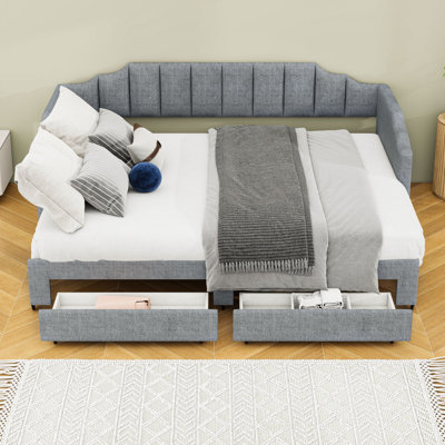 2 Drawers Upholstered Twin XL Daybed with Twin Trundle and LED Lighting by Ivy Bronx