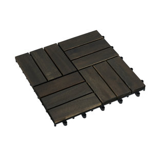 Acacia Wood Interlocking Deck Tiles Checker Pattern, 10PCS 12" X 12" Square Dark Brown Acacia Hardwood Outdoor Flooring For Patio, Bancony, Pool Side