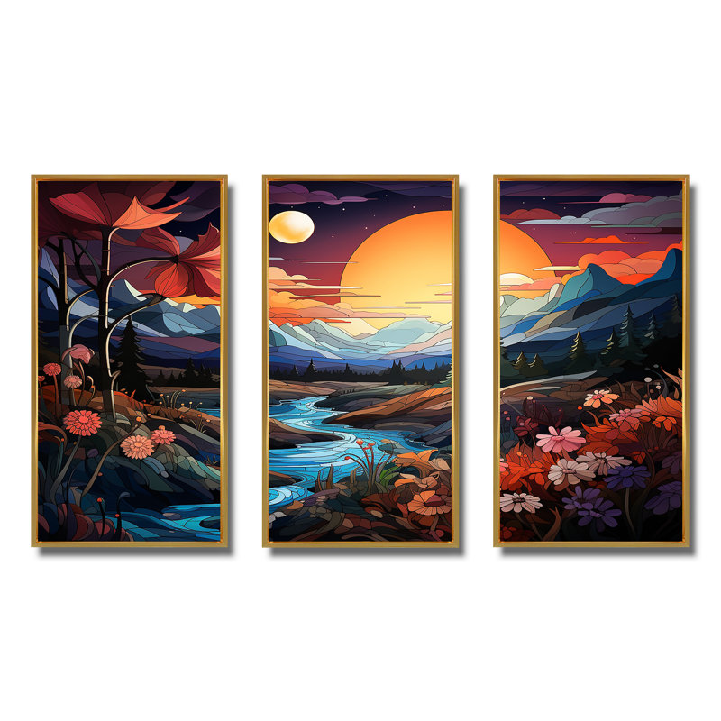 «Yellow Enchanted Meadows Fantasy II», art mural abstrait, Cadre flottant doré, H 40 po x l 60 po