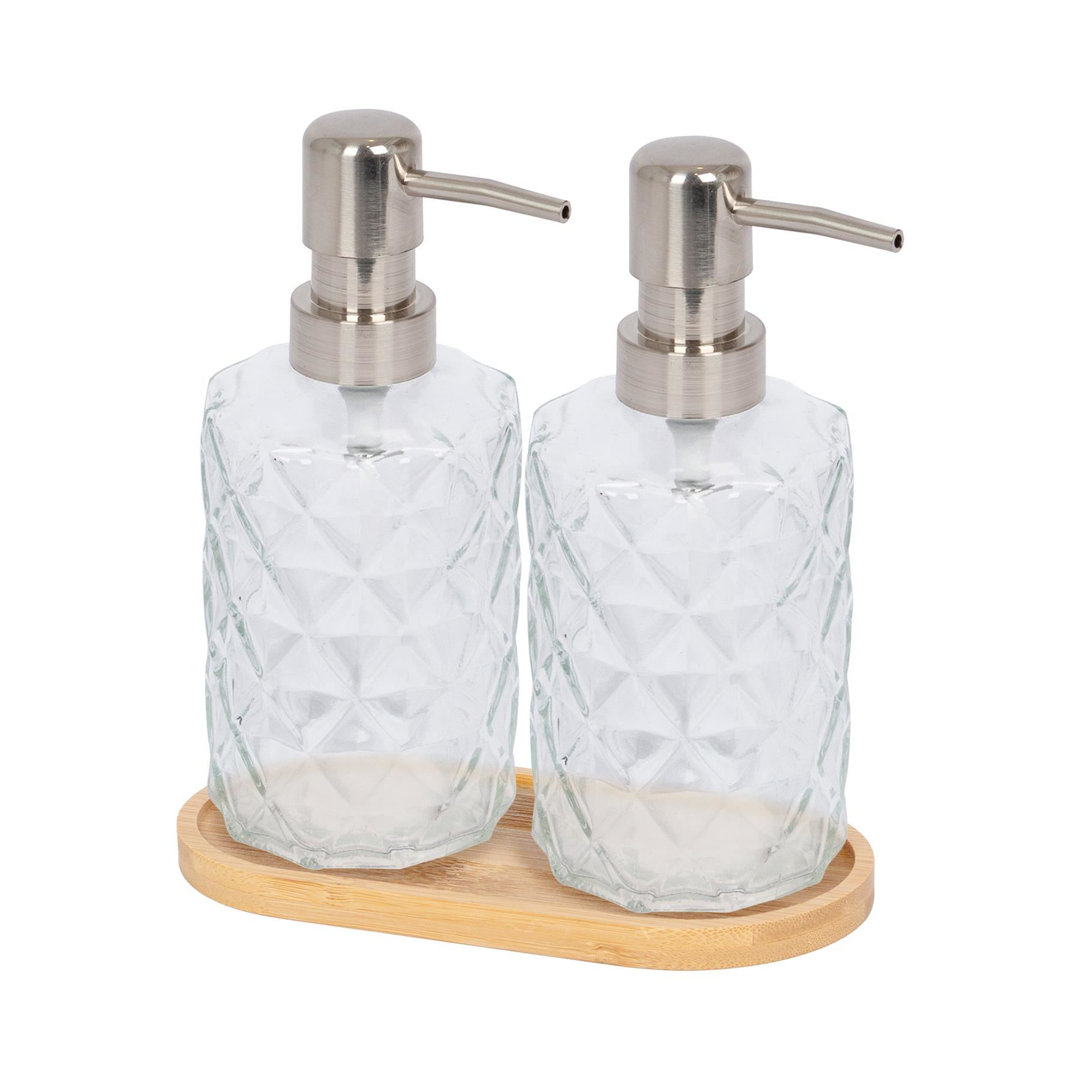 Prism Glass Soap Dispenser with Bamboo Tray - 330ml