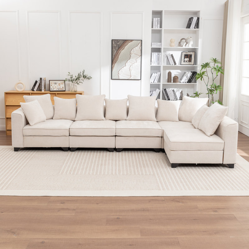 Canapé modulaire rembourré 5 pièces Kempson, Polyester beige