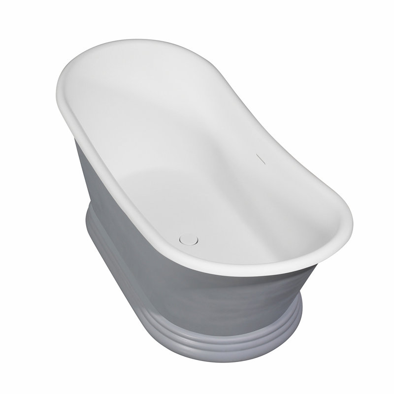 Kingston Brass Arcticstone 67-Inch Solid Surface Oval Double Slipper Pedestal Tub with Drain (No Faucet Drillings), Gray