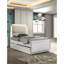 Cadre de lit contemporain blanc perle, taille double, tissu et bois avec panneau DEL tube acrylique taille tactile seulement, cadre sur la tête de lit, ajout de chambre à coucher-1006108575