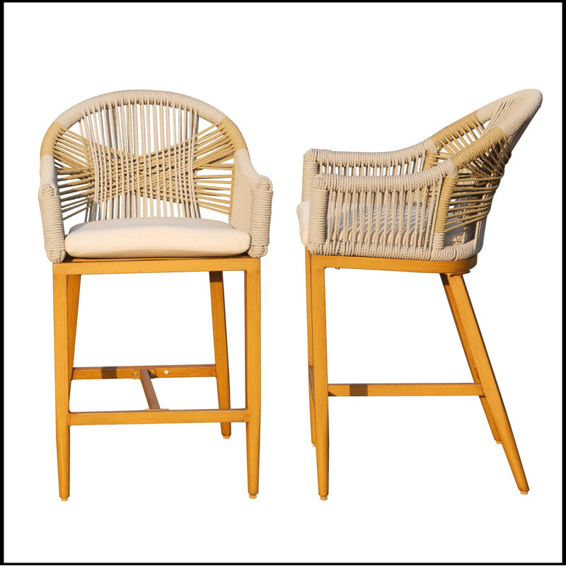 Bar Stools Set of 2 with Arm and Backrest, Outdoor Counter Height Bar Chairs with Cushion