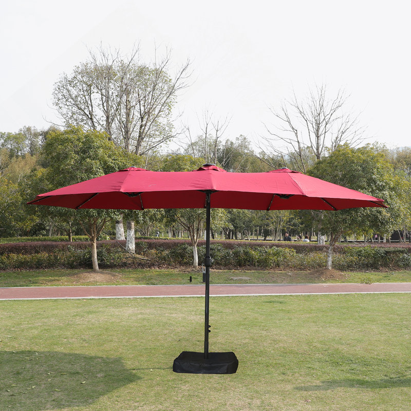Parasol d'extérieur à double face avec lumière et base pour patio, Rouge