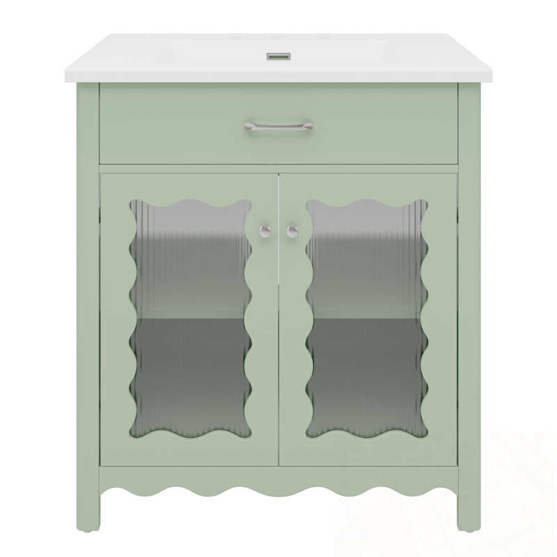 Bathroom Vanity with Sink, Wood legs and Soft close Doors, Green