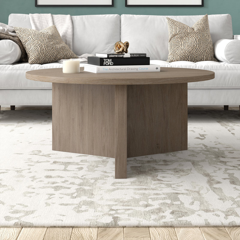 Table basse ronde large de 36 po en chêne gris Anders, Chêne gris ancien, H 17 po x l 36 po x P 36 po