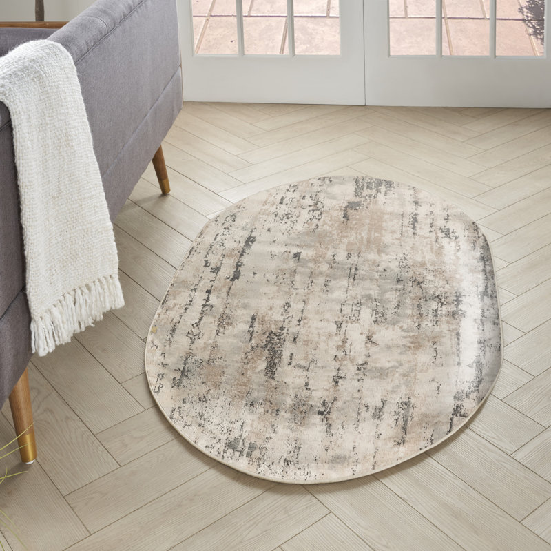 Addie Abstract Modern Machine Woven Area Rug in Beige/Gray, Oval 3' x 5'