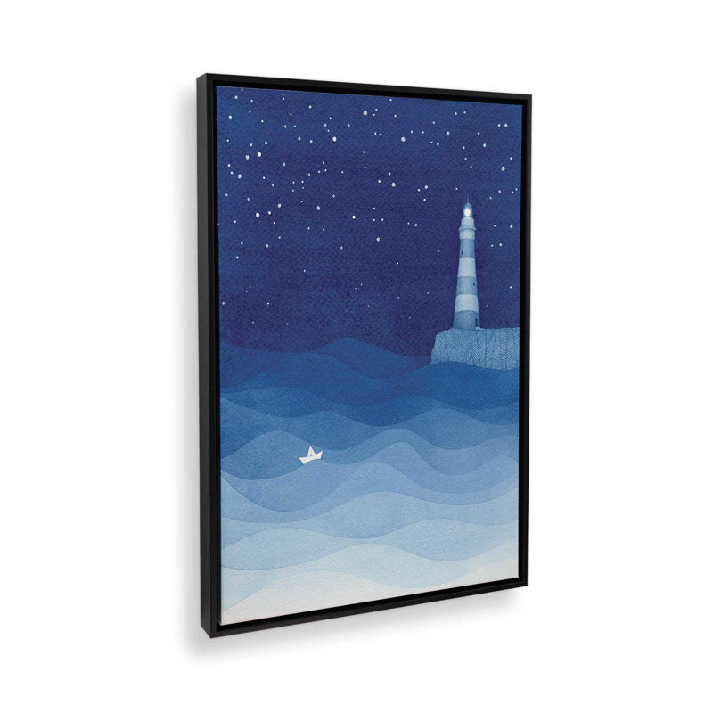 Phare, bateau en papier bleu par Vapinx, 40" H x 30" W, Noir