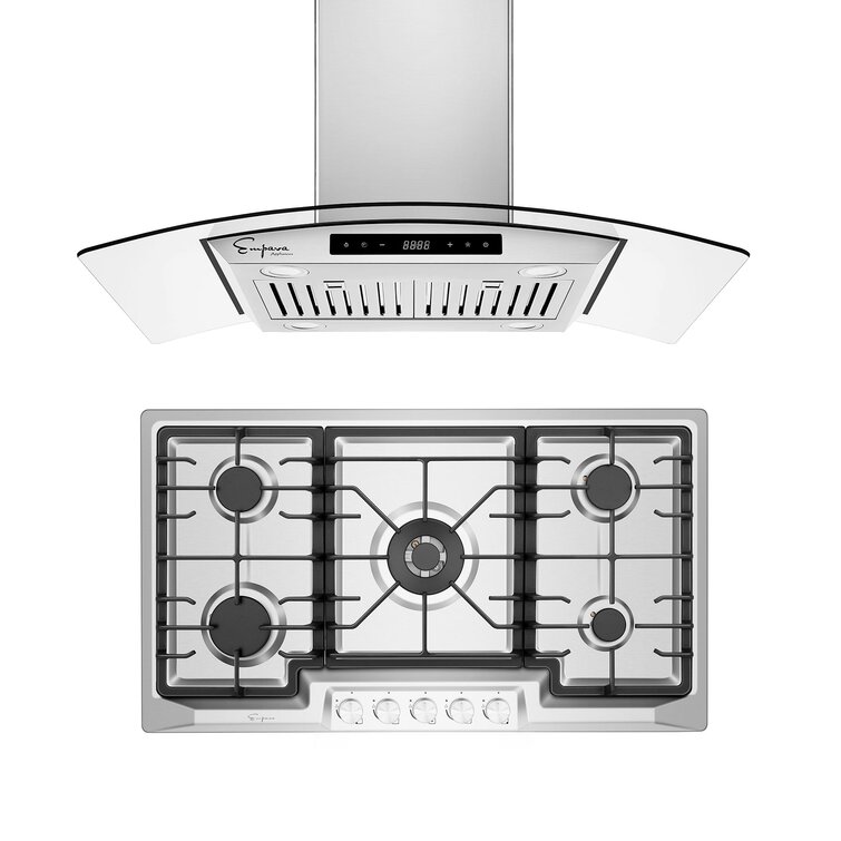 Empava 2 Piece Kitchen Appliance Package with 36.02'' Gas Cooktop , and Island Range Hood