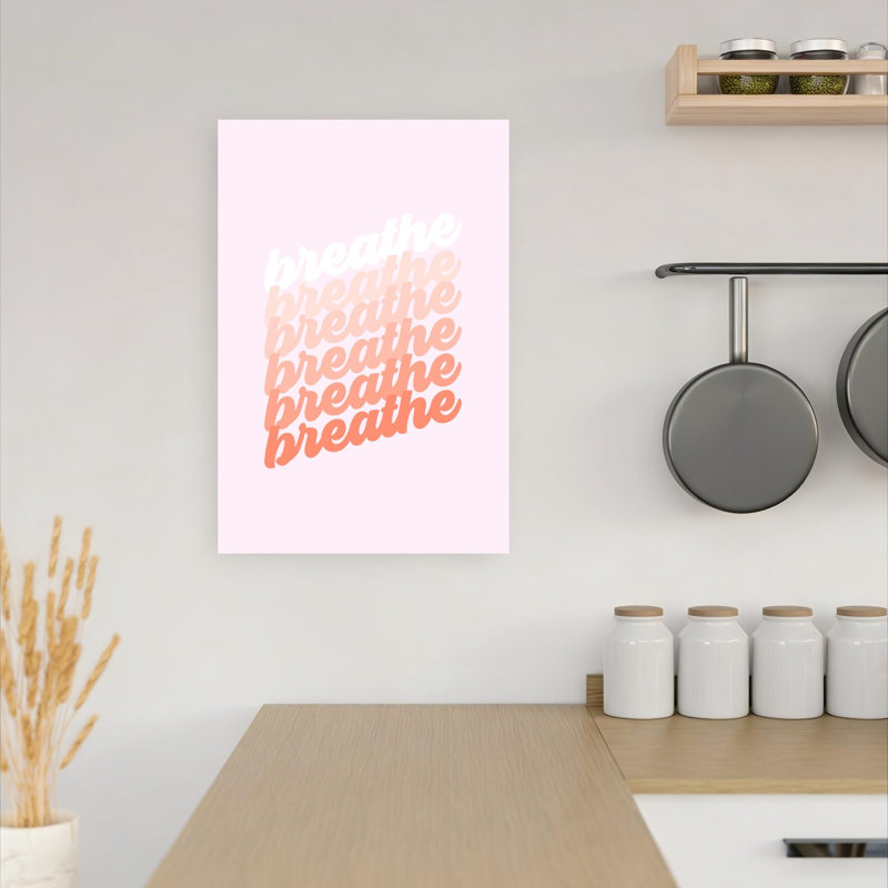 Breathe Typography Gradient Minimalist Modern Serene Wall Art Print by Dominique Vari - Wrapped Canvas Print
