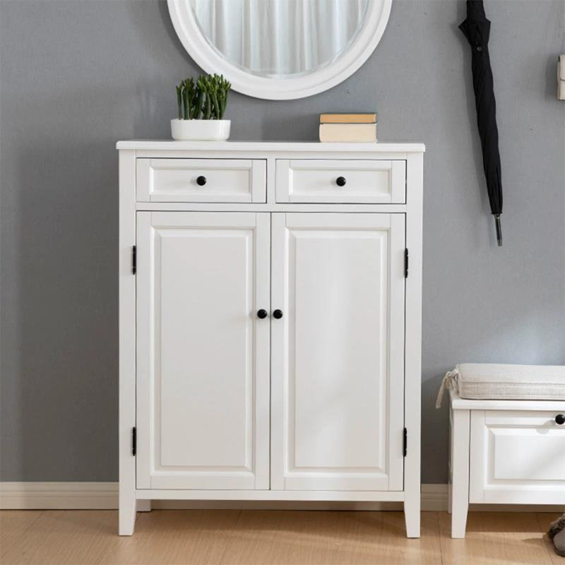 Armoire de rangement à chaussures à double porte, Blanc