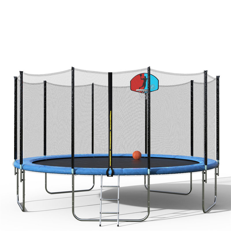 Trampoline rond de 15 pi avec enceinte de sécurité, panier de basketball et échelle