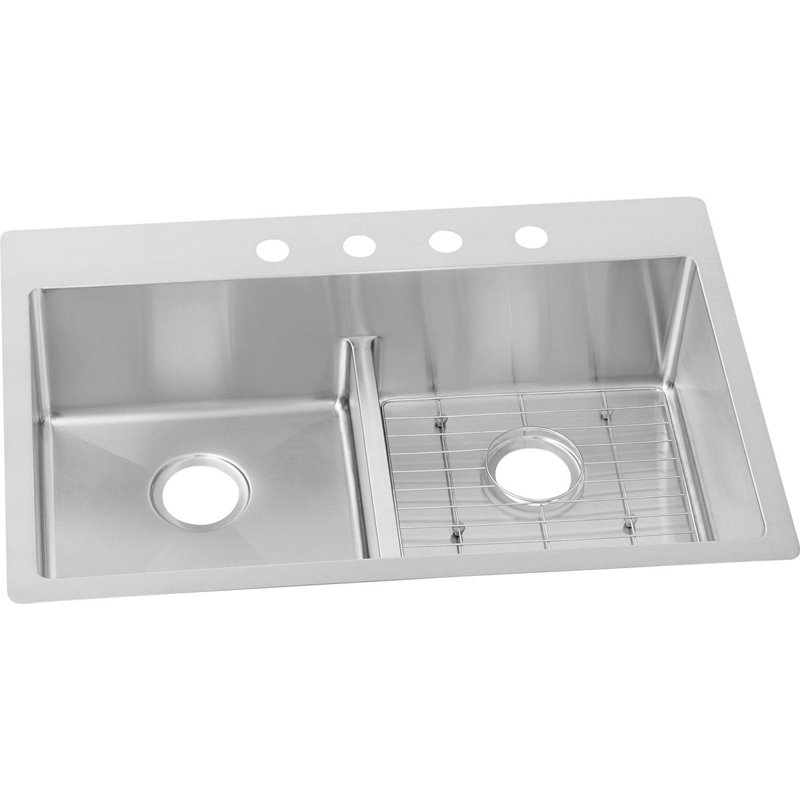 Crosstown Stainless Steel 33" L x 22" W Double Basin Dual Mount Kitchen Sink
