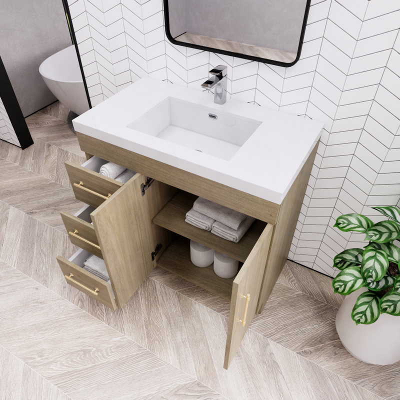 Maplesville Single Bathroom Vanity with Acrylic Top, White Oak