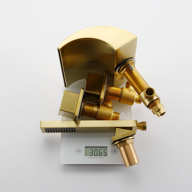 Brushed Gold Waterfall Roman Tub Faucet with Hand Shower