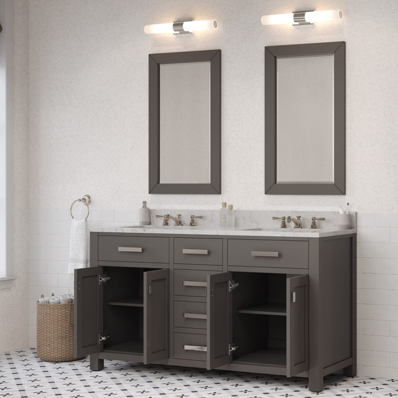 Minnetrista Double Bathroom Vanity with Marble Top, Gray
