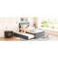 Lit plateforme tapissier gris avec lit gigogne