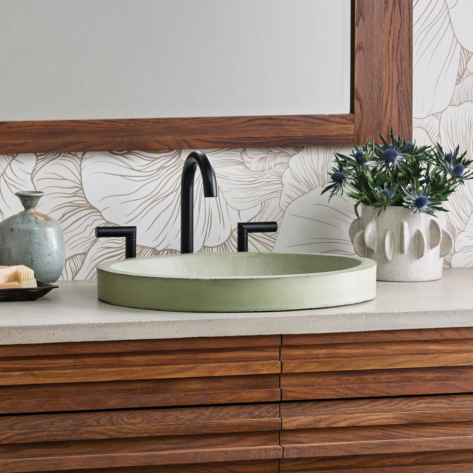 NativeStone Tolosa Oval Concrete Sink, Sage