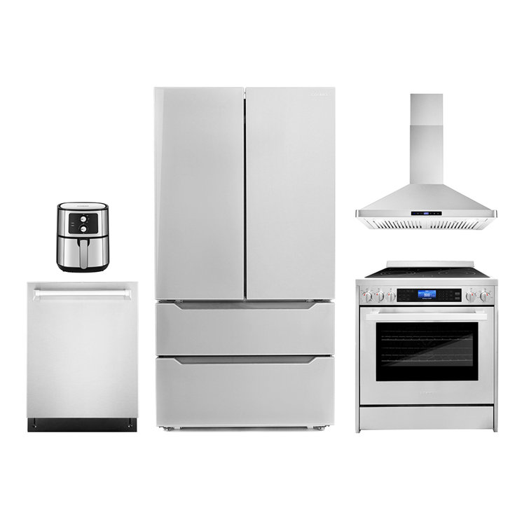 Cosmo 4 Piece Kitchen Appliance Package with 30 Electric Cooktop 24  Single Electric Wall Oven 5.5L Electric Hot Air Fryer &French Door  Refrigerator & Reviews