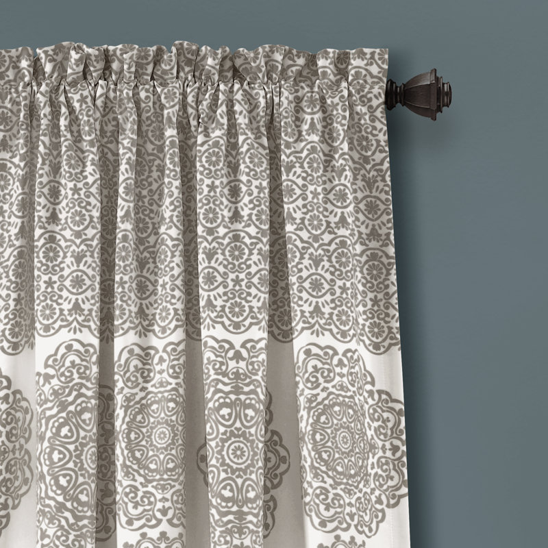 Gray Medallion Pattern Blackout Polyester Window Panels