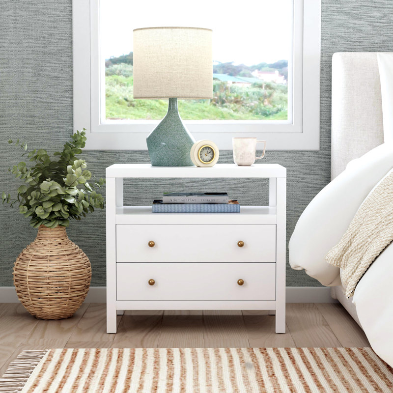 Nora 2-Drawer Wide Nightstand, Smooth White
