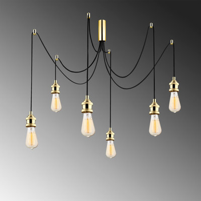 Lustre glamour en métal, hauteur réglable, 49,6 po de diamètre, 40,2 po de hauteur | 6 x douilles E27 (40 W maximum) | Finition dorée élégante, design inspiré de la nostalgie | Parfait pour la salle à manger et les espaces de vie, classe IP20