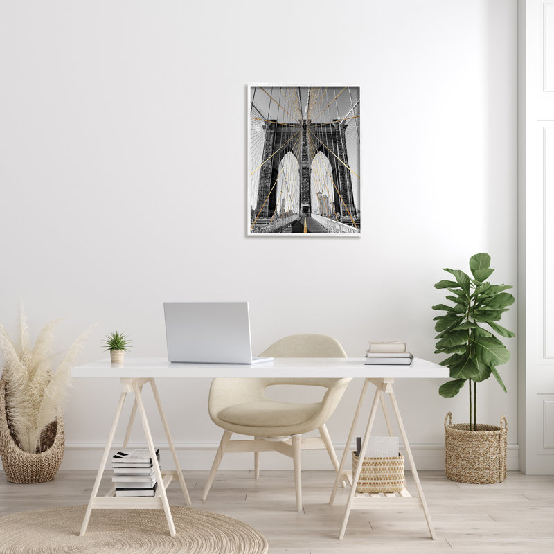 Pont de Brooklyn, architecture de câble géométrique Urban par Ziwei Li - photographie sur bois, H 30 po x l 24 po