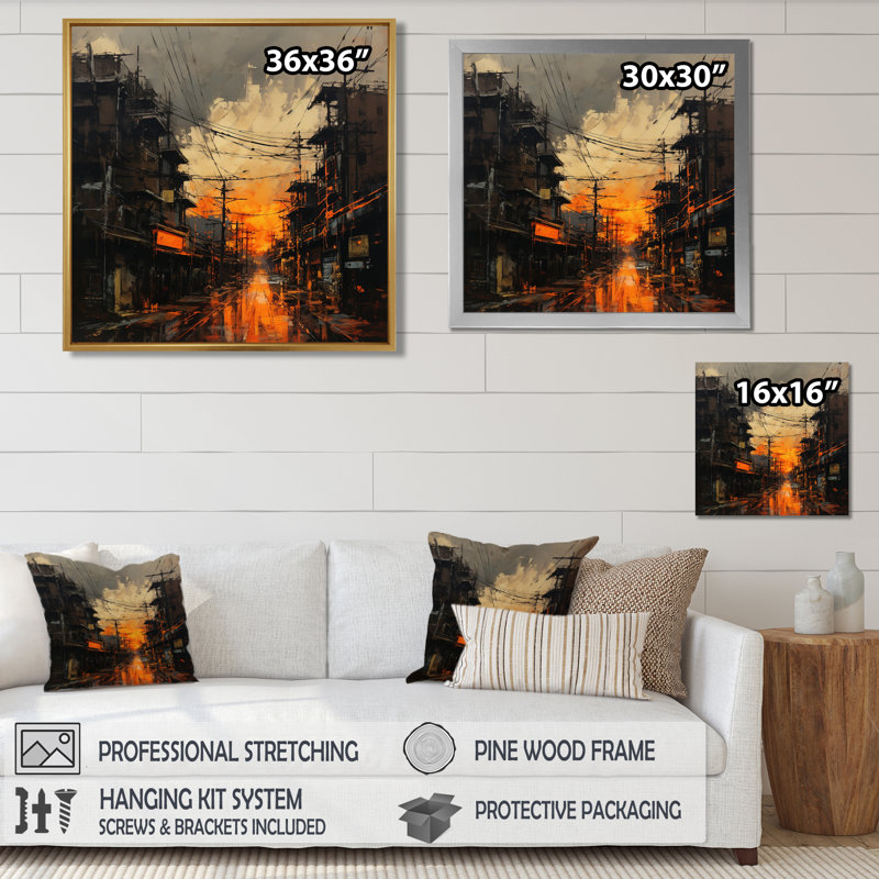 Décoration murale Stoneham - City Buildings, Toile avec cadre flottant noir, H 16 po x l 16 po x P 1 po